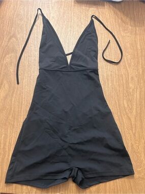 SHEIN Black Deep V-Neck Jumpsuit Romper